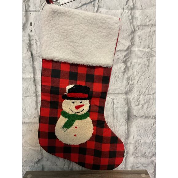 NEW Buffalo Plaid Snowman Stocking 19” - Picture 1 of 8